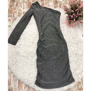 Derek Heart Dress Womens Size X-sm Metallic Silver Glitter One arm Bodycon Party